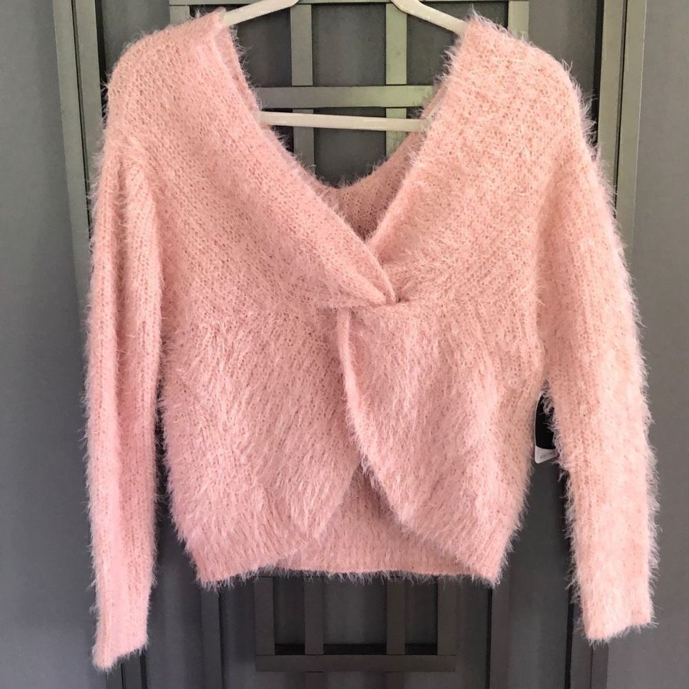 NWT Blush pink, twist, fuzzy sweater, or wear to Waze made with love by PCT size